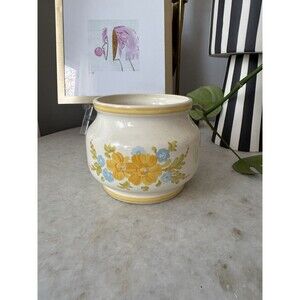 Vintage FTDA Floral Yellow, Blue, Orange Flower Ceramic Planter Hand Painted